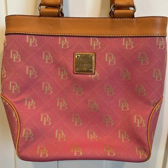 Dooney & Bourke Pink Monogram Canvas Leather Trim Handbag Shoulder Bag - Picture 1 of 10